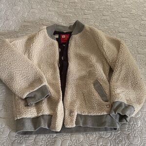 GAP Kids Cream and Gray Sherpa Jacket